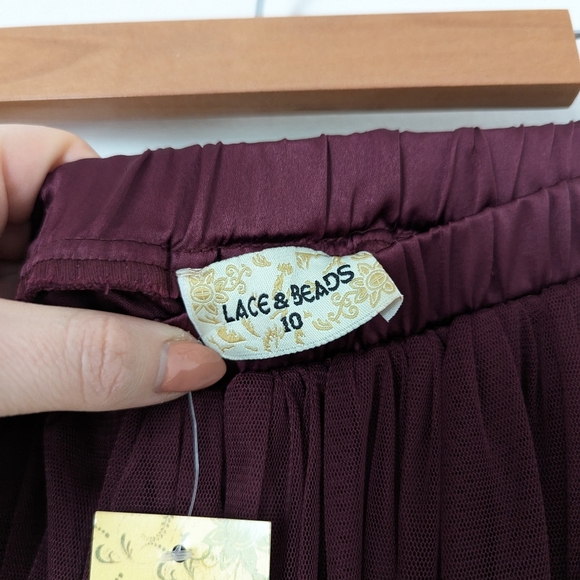 NWT Lace & Beads ASOS Deep Berry Burgundy Val Tulle Pleated Midi Skirt - Picture 3 of 6